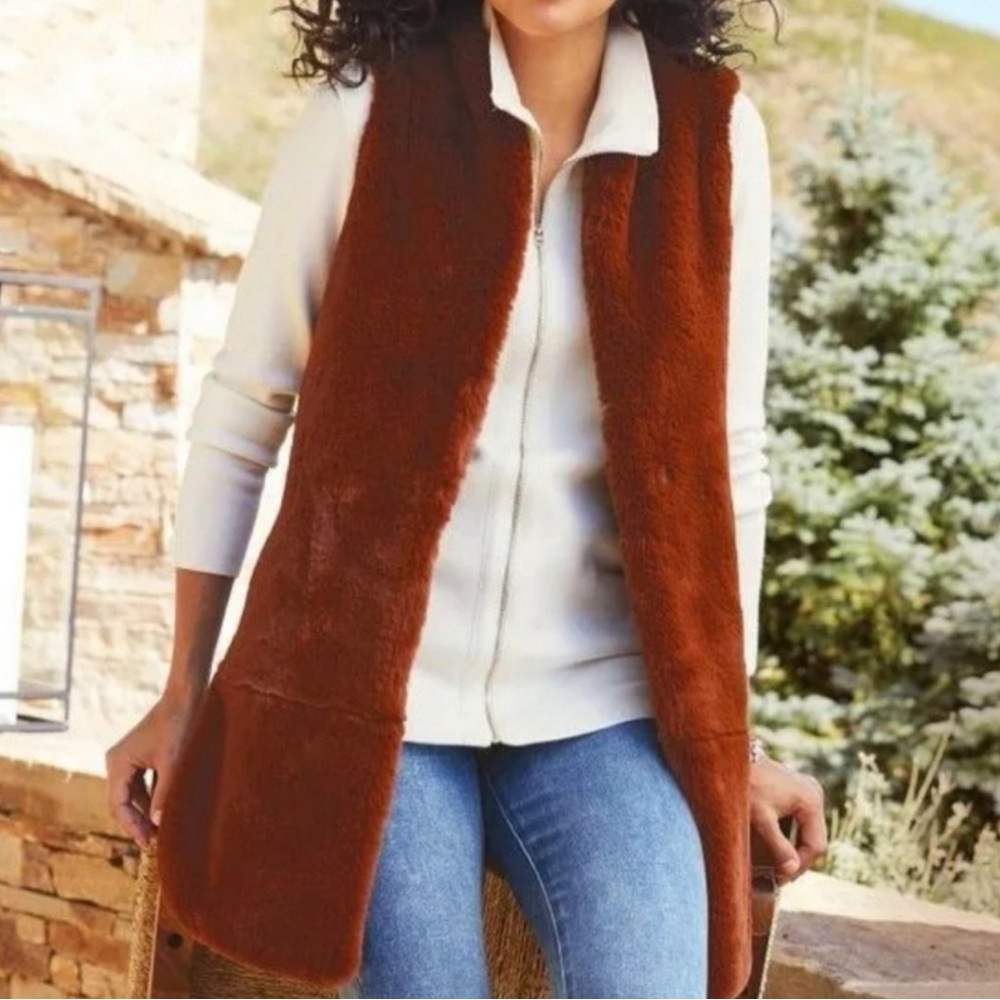 Soft Surroundings Cinnamon Long Fur Vest Sz M